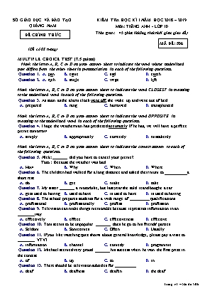 Đề kiểm tra học kỳ I môn Tiếng Anh Lớp 10 - Mã đề 506 - Năm học 2018-2019 - Sở giáo dục và đào tạo Quảng Nam